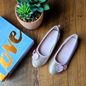 OshKosh B'gosh Pink Sparkly Ballet Flats With Flowers Size 11 Toddler